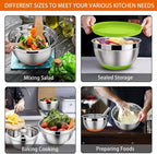 LIANYU Nesting Mixing Bowls Set of 6 with Airtight Lids, Size 7, 3.5, 2.5, 2, 1.5, 1QT, Large Stainless Steel Metal Bowls for Baking Cooking Food Storage, Non-slip Bottom, Colorful