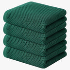 Kitinjoy 100% Cotton Waffle Weave Kitchen Towels, 4-Pack Super Soft and Absorbent Dish Towels for Drying Dishes, Kitchen Hand Towels, 13 in x 28 in, Dark Green