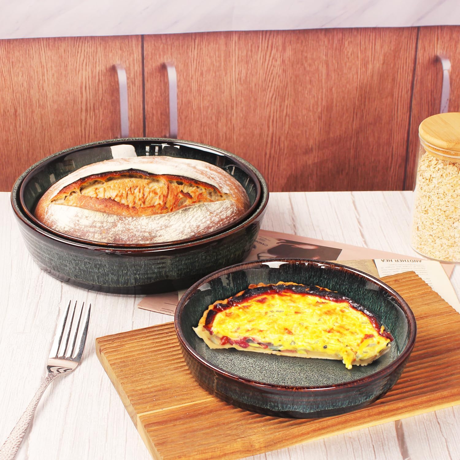 Ceramic Pie Pan Quiche Baking Dish Set of 2, Round 7.5 Inch Au Gratin Baking Dishes, 17 Ounces Non-Stick Tart Pan, Pie Plate for Apple, Oven, Dishwasher and Microwave Safe