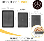 Cookie Sheets for Baking Nonstick - HONGBAKE Baking Sheet Pan Set of 3, Half/Quarter/Jelly Roll Pan for Oven with Diamond Texture Pattern, 57% Thicker Carbon Steel Cookie Trays, Dark Grey