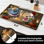 17"x 32" Coffee Bar Mat, Cat Chef Absorbent Dish Drying Mat Cuttable Hide Stain Draining Table Pad for Kitchen Counter, Coffee Bar Accessories