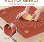 6PCS Silicone Baking Mat Set, Pastry Mat with Measurements Wooden Rolling Pin/Knife/Fork/Spoon/Scraper, Pasta Cutter,Non-slip Silicone Mat, Non-Stick Dough Mat for Counter,Kneading Mat Set,20"*16"