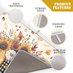 Autumn Sunflowers Vase Dish Drying Mat for Kitchen Counter,Fall Pumpkin Maple Leaves Drying Mat 18 x 24 Inch with High Absorbent Microfiber Dish Drying Drainer Mat for Coffee Bar