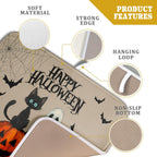 Happy Halloween Black Cat Ghost Dish Drying Mat for Kitchen Counter,Halloween Pumpkin Spiderweb Bat Drying Mat 16 x 18 Inch with High Absorbent Microfiber Drainer Mat for Coffee Bar