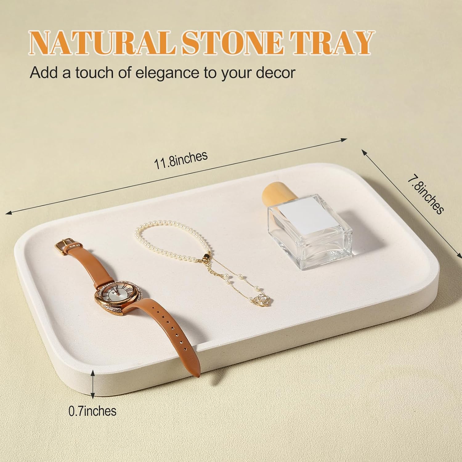 Koville Marble Tray, 12"x8" Marble Vanity Tray for Bathroom Kitchen Countertop, Rectangular Stone Tray for Cosmetics Perfume Trinket, Decorative Catchall Trays (Lymra Limestone)