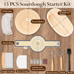 P&P CHEF Sourdough Bread Baking Supplies, 9” Round & 10” Oval Sourdough Proofing Baskets Starter Kit, Bread Making Tool Set with Cloth Liner Bread Lame Scraper Brush Dough Whisk