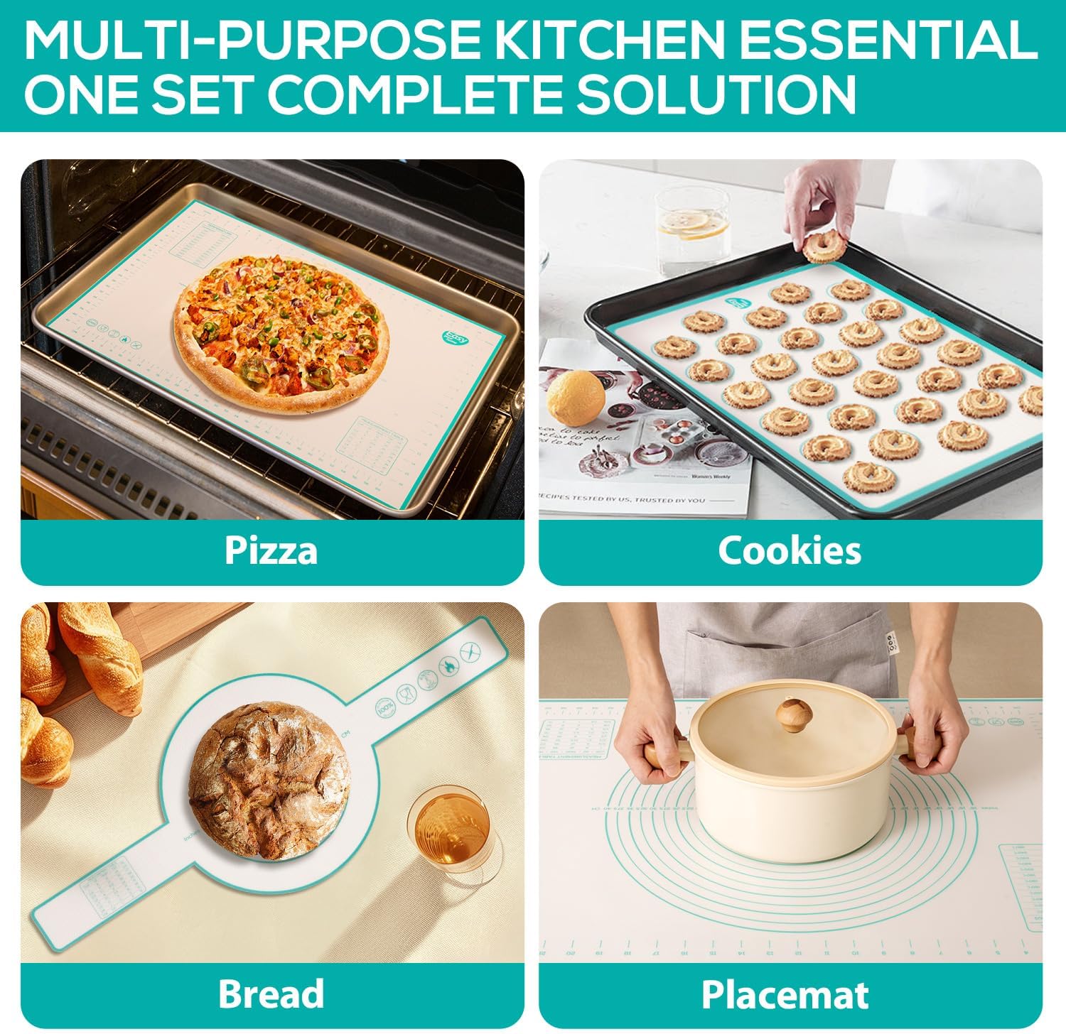 3PCS Silicone Bread sling & Silicone Baking Mat & Macaron Baking Sheet, Non-Stick Reusable Bread Making Tools for Kneading Dough Rolling Pastry and Baking Accessories