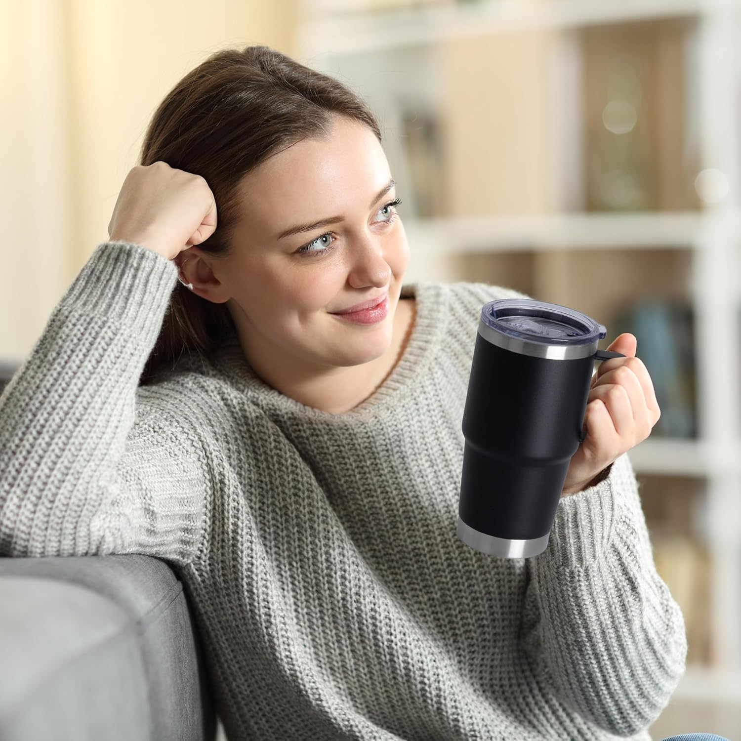 HASLE OUTFITTERS 20oz Tumbler Bulk with Lid, Stainless Steel Tumbler Bulk with Handle, Metal Insulated Travel Coffee Mug Set with Handle, Double Wall Vacuum Leak Proof Tumbler Cup, Black 12 Pack