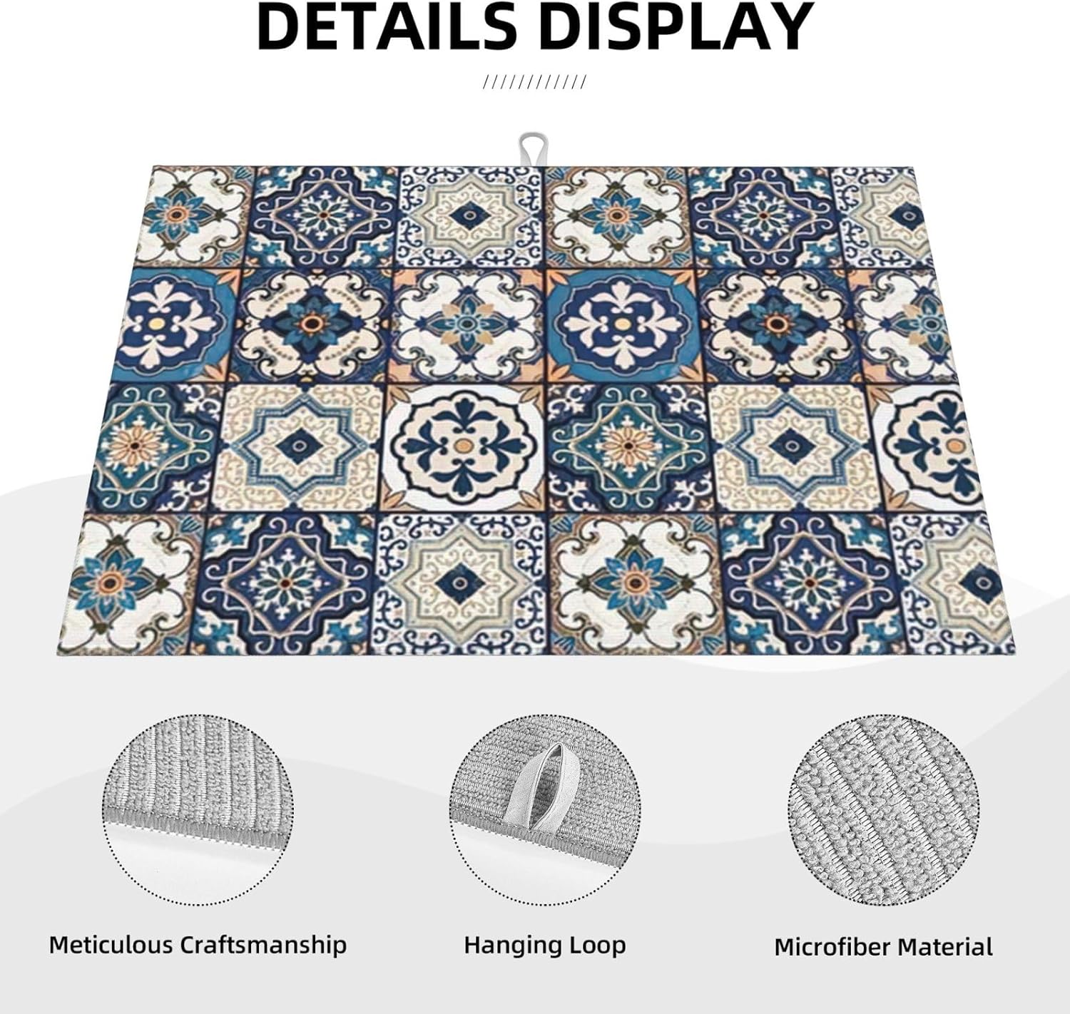 2Pcs Dish Drying Mats Faucet Mats Sets Large Size Coffee Mats Sink Faucet Mat Splash Guard for Kitchen Counter Bathroom Sink Coffee Bar Kitchen Decor (Blue Boho, 18"x24" 15" x 5.5"Set)