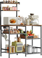 Huuger 39.4 Inch Bakers Rack with Power Outlets, Kitchen Microwave Stand with Storage, Coffee Bar with 4 Hooks, 3-Level Height Open Shelves, Rustic Brown