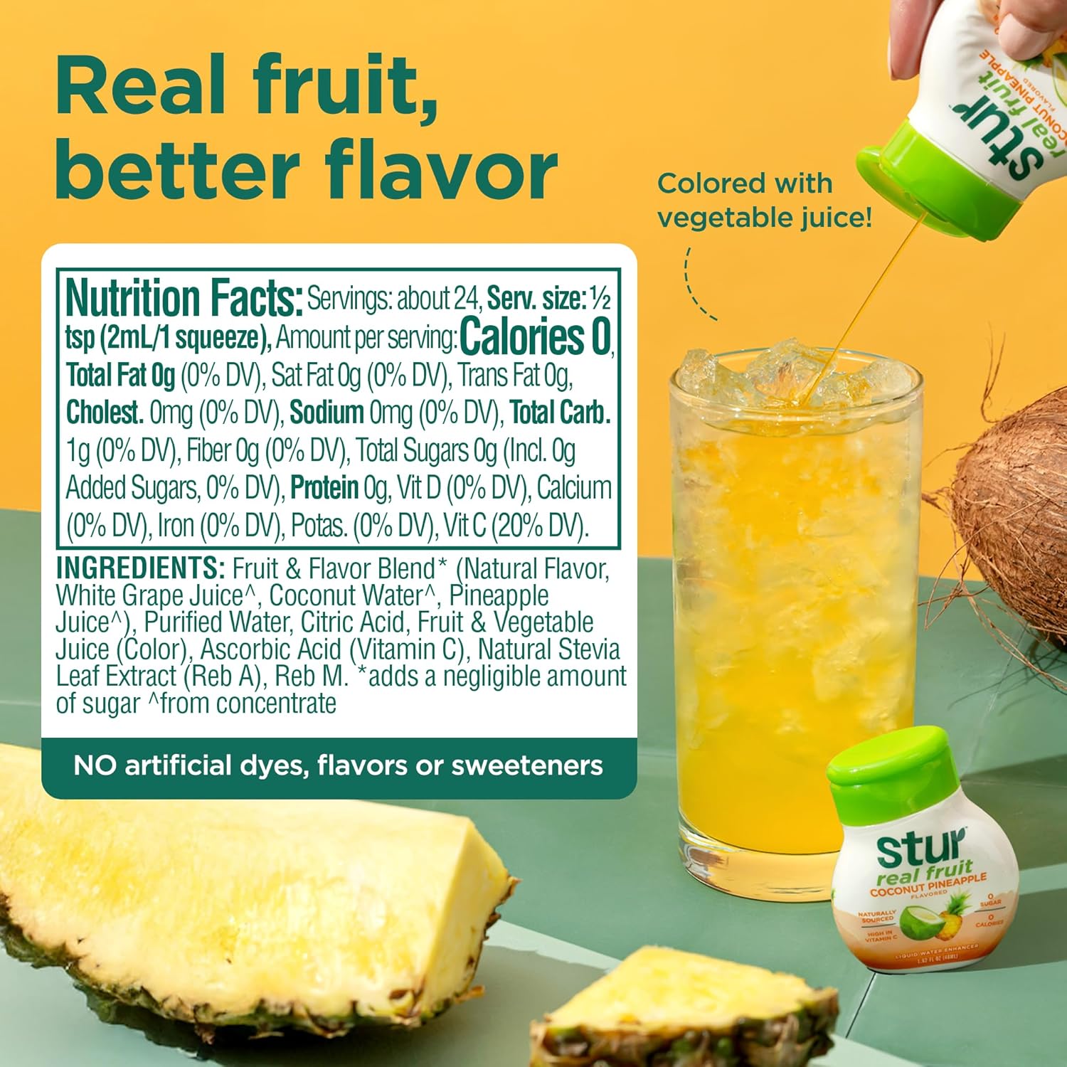 Stur Liquid Water Enhancer | Coconut Pineapple | Naturally Sweetened | High in Vitamin C & Antioxidants | Sugar Free | Zero Calories | Keto | Vegan | 5 Bottles, Makes 120 Drinks