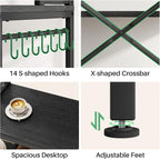 Baker Rack with Power Outlet - Microwave Stand with Storage, Large Coffee Bar Station with 14 Hooks, Metal Kitchen Shelf Rack for Spices, Pots (Rustic Black)