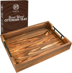 Natural Bamboo Serving Trays Modern Decorative Otman Trays with Metal Handles - Perfect for Living Room, Bedroom, Entryway & Kitchen