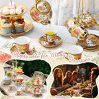 Maxcheck 21 Pcs Tea Party Set for Adults European Floral Tea Set with Metal Holder and 3 Tier Ceramic Cake Stand Porcelain Flower Cup Teapot for Dessert Cupcake(Vintage Style)