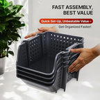 Skywin TidyFriend Plastic Stackable Storage Bins, 4 Pack Extra Large Open Front Bins for Toy, Pantry, Kitchen, and Bathroom Organization (Dark Grey)