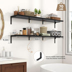 Fun Memories Deep Floating Shelves, 48W x 8D Floating Shelves Set of 2, Wall Mounted Shelf with Metal Brackets, Rustic Wood Wall Shelf for Bathroom, Kitchen and Living Room, Black