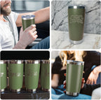 OMTech 20oz Tumblers Bulk, 12pc Stainless Steel Tumbler Set with Lid & Straw, Double Wall Vacuum Insulated Mug for Laser Engraver, Travel Coffee Mug for Hot & Cold Drinks, Army Green Powder Coated Cup