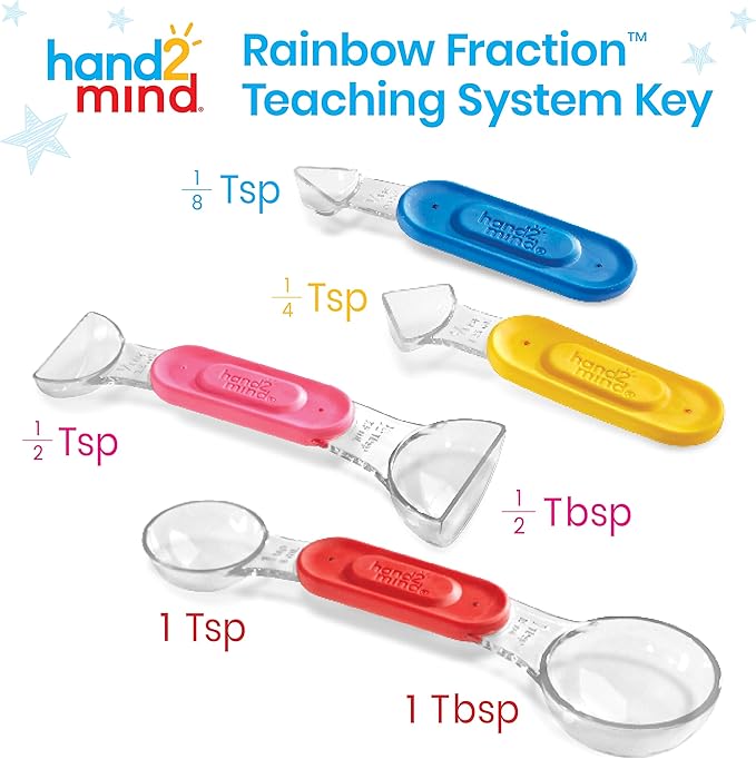 hand2mind Rainbow Fraction Measuring Spoons, Kids Montessori Kitchen Tools, Toddler Cooking Tools, Sensory Table Materials, Fraction Manipulatives, Homeschooling Supplies, Easter Baking (Set of 4)