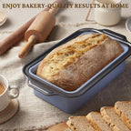 BRONYPRO 9x5 Inch Non-Stick Bread Loaf Pan,Non-Toxic Silicone Baking Mold For Homemade Bread,Heavy-Duty Steel Frame,Dishwasher Safe-Blue