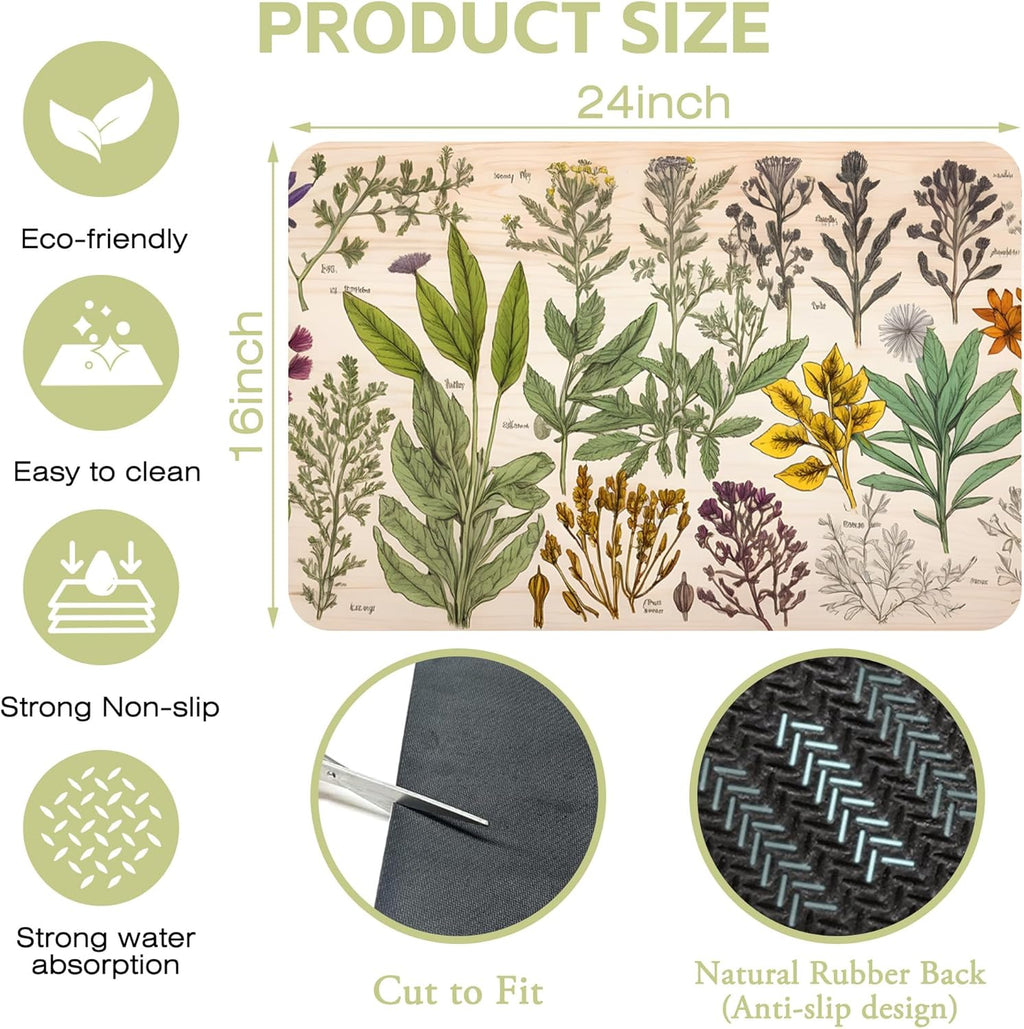 Dish Drying Mat Vibrant Bouquet of Spring Flowers Kitchen Mat 16"x24" Bsorbent Coffee Maker Mat for Dishes,Utensils Coffee Maker Pots and Pans Easy Clean Dish Slip Resistant Pad