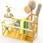 Cisily Gold Kitchen Sink Caddy Organzier with High Brush Holder, Sponge Holder for Sink, 304 Rustproof Stainless, Kitchen Countertop Soap Dispenser Organizer, Home Decor and Accessories