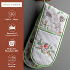 Maison d' Hermine Double Oven Mitts 100% Cotton 7"x35" Double Oven Mitt Heat Resistant BBQ Cooking Gloves with Loop, Baking, Grilling, Home, Kitchen, Handling Hot Pans (Christmas Dew)