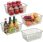 Wire Kitchen Storage Basket 4 Packs,Perfect Pantry Organization Accessories Basket,Laundry Basket,Countertop Organization, Suitable for Kitchen,Bathroom,Bedroom,Tabletop,Stackable,Bronze