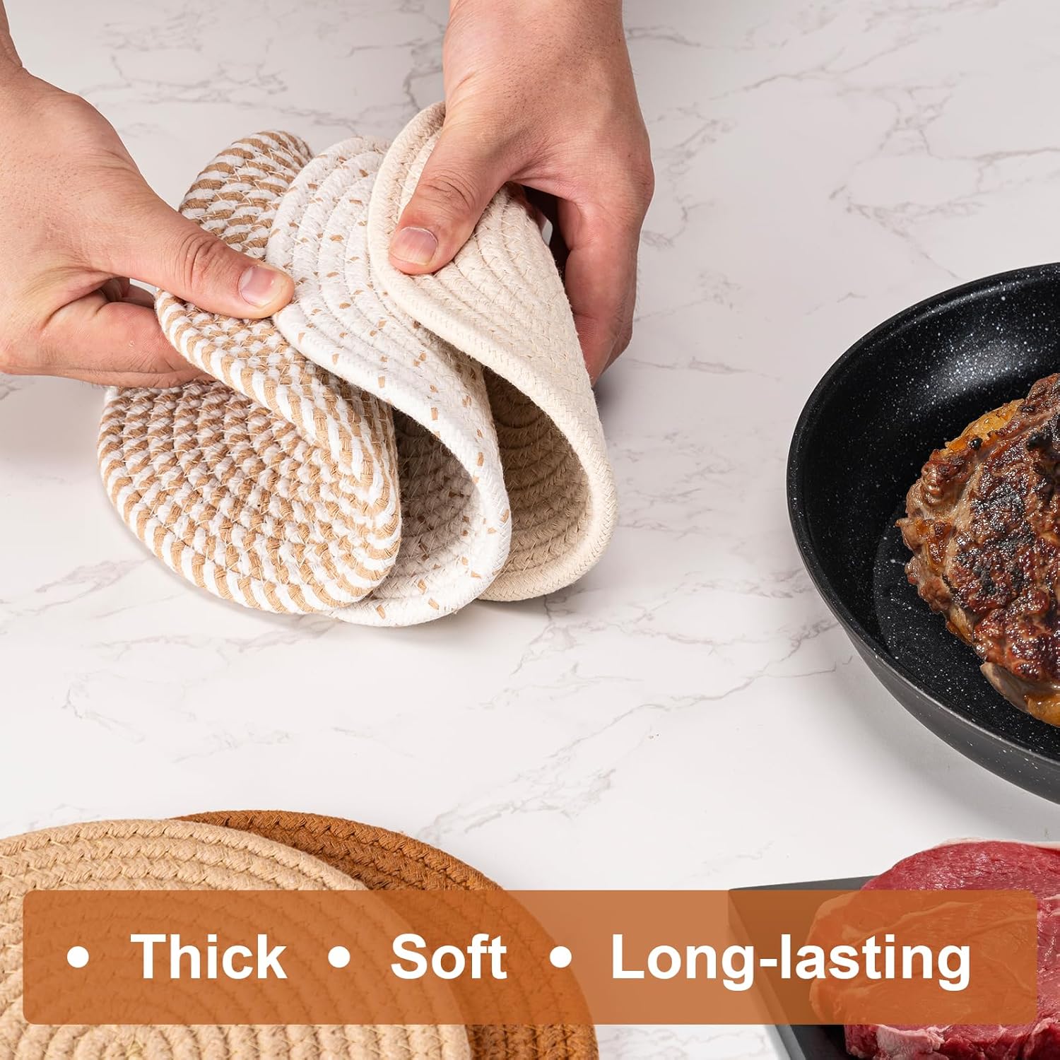 7 Inch Trivets for Hot Dishes, Pots and Pans, 5 Heat Resistant Pot Holders for Kitchen, Home Essentials, Hot Pads for Countertop and Table, Farmhouse Decor Vase Mats, Brown