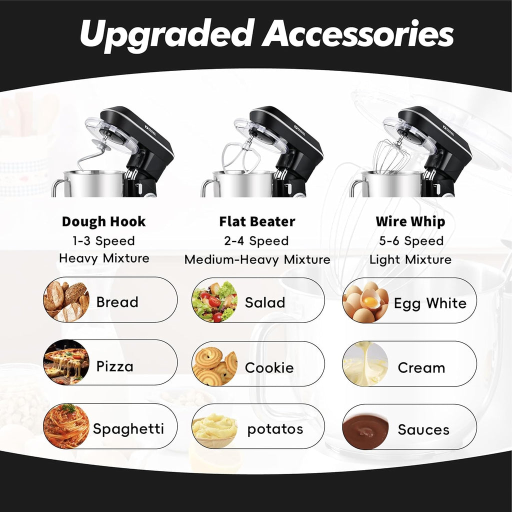 Kitchen in the box Stand Mixer, 900W 7.5QT Kitchen Electric Mixer, 6-Speed Tilt-Head Food Mixer for Baking with Dough Hook,Wire Whip,Beater (Black)