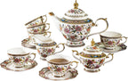 ACMLIFE Tea Set for Adults for 6, Blue and White Tea Set with Cups, Bone China Vintage Floral British English Tea Pot with Cups and Saucers for Women Party, Afternoon Service or Gift Giving (Pink)
