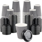 [400 SET]Harvest Pack 12 oz Disposable Coffee Cups, Insulated Ripple Double-Walled Paper Cup with Lid, Black and White Geometric, Tea Hot Chocolate Drinks To go coffee cups