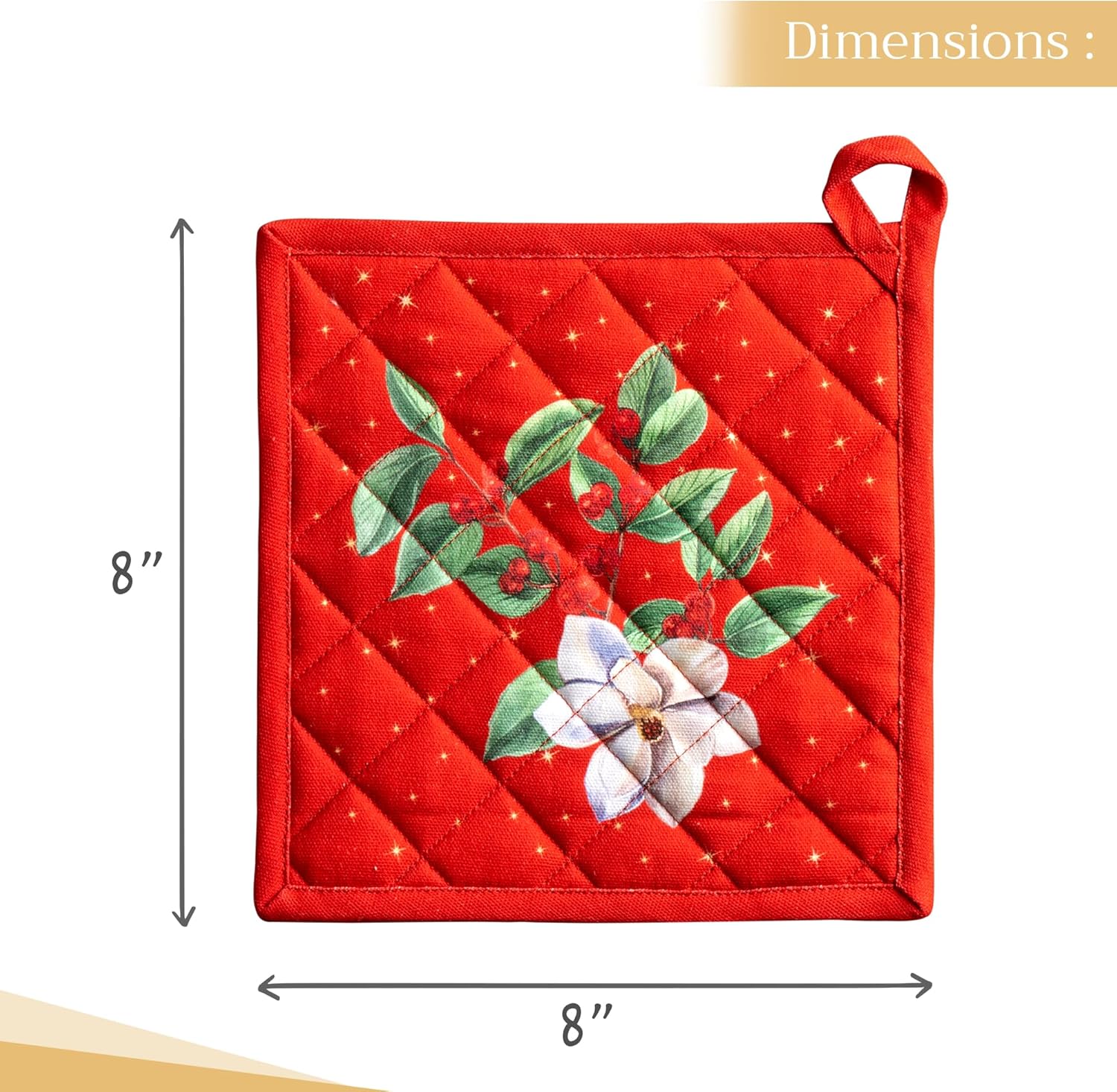 Maison d' Hermine Pot Holders 100% Cotton Heat Resistant Potholders 8" x 8" Hot Pads with Loop BBQ, Cooking, Baking, Grilling, Kitchen, Handling Hot Pans (Pack of 1, Noel)