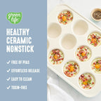 GreenLife 12-Cup Muffin Pan, Healthy Ceramic Nonstick Bakeware, PFOA & PFAS-Free Cupcake Tray, Durable Baking Pan, Versatile Kitchen Essential, Easy Clean Muffin Mold, Nonstick Baking Sheet, Blue Haze