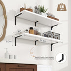 Fun Memories Deep Floating Shelves, 32W x 8D Floating Shelves Set of 2, Wall Mounted Shelf with Metal Brackets, Rustic Wood Wall Shelf for Bathroom, Kitchen and Living Room, White