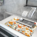 Fall Orange Wildflower Dish Drying Mat for Kitchen Counter,Autumn Floral Butterflies Drying Mat 18 x 24 Inch with Absorbent Reversible Microfiber Dish Drying Pad Dish Pad for Coffee Bar