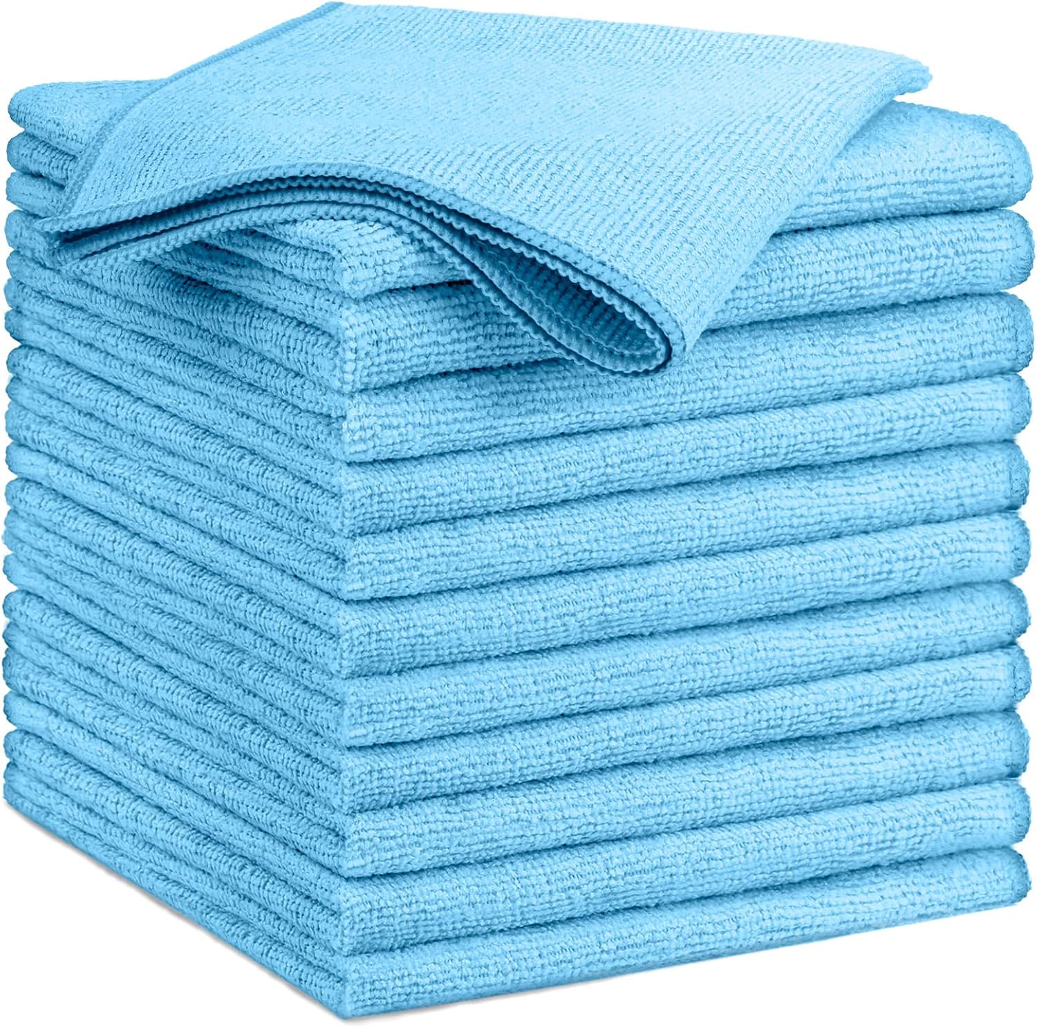 GLIMGLINT Blue Microfiber Cleaning Cloth, 12 Pack Cleaning Towels for Kitchen, Lint Free, Scratch-Free, Highly Absorbent, and Reusable Cleaning Rags for House, Window and Glass, Cars, 14"X12"