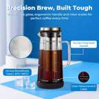 Sleek Cold Brew Coffee Pitcher & Iced Tea Maker - 1.0L/34oz Borosilicate Glass Carafe with Stainless Steel Filter, Sealed Lid & Integrated Handle, Dishwasher Safe (Black)
