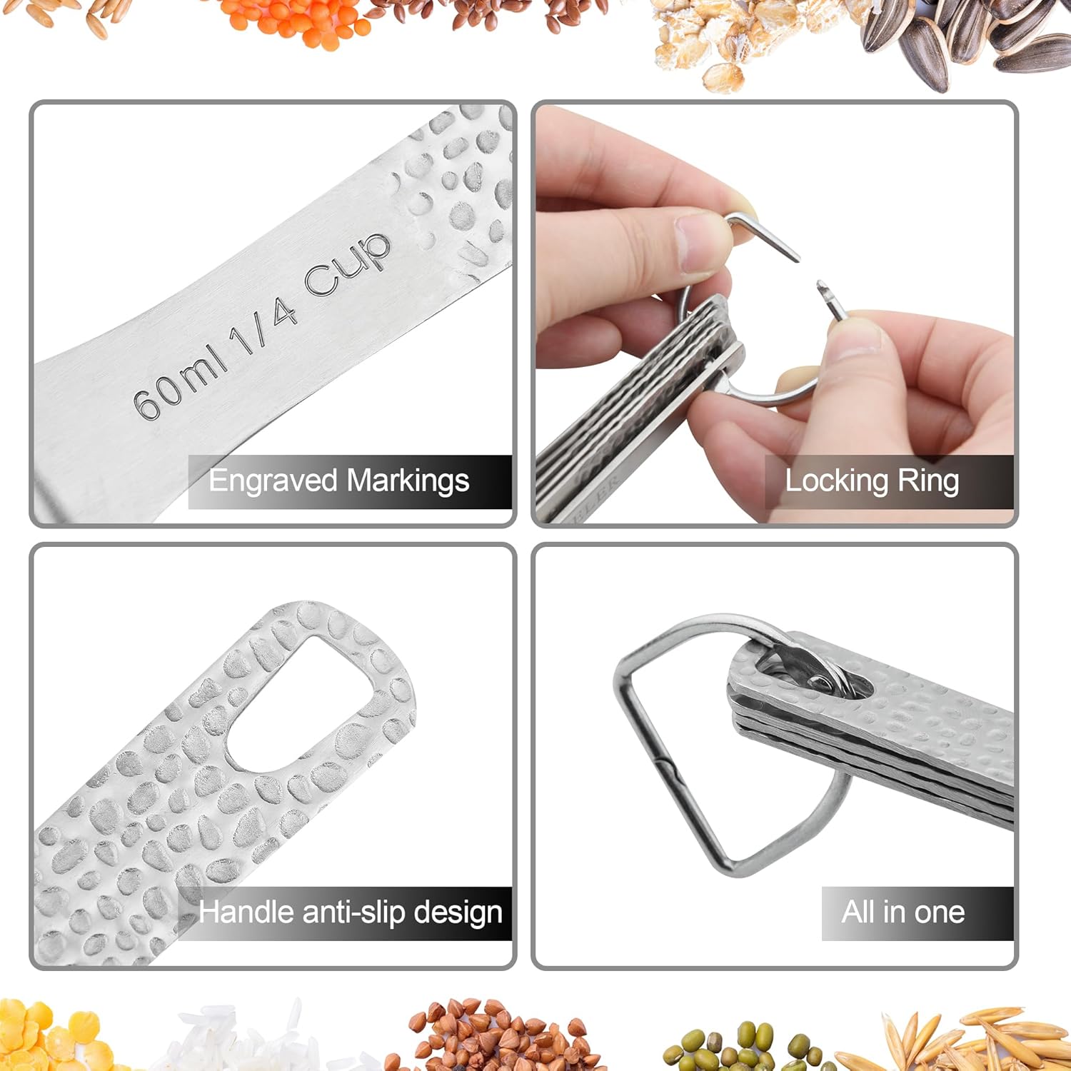 Measuring Cups and Spoons Set 10, 18/8 Stainless Steel Measuring Cups and Spoons Set for Baking & Kitchen, Metric & US Metal 4 Measuring Cups and 5 Measuring Spoons with 1 Leveler