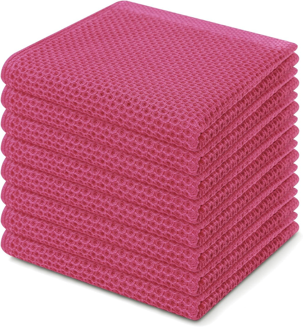 Homaxy 100% Cotton Waffle Weave Kitchen Dish Cloths, Ultra Soft Absorbent Quick Drying Dish Towels, 12 x 12 Inches, 8-Pack, Hot Pink
