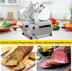 Dual Motor Automatic Meat Slicer 370W + 550W Power | 13" Sharp Carbon Steel Blade, 0-16mm Adjustable Thickness | Ideal for Deli Meats, Cheeses & Home Kitchen Use