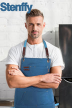 Kitchen Apron, Work Apron, Canvas, Multiple Pockets, Gardening, Painting, BBQ, Artist, Carpenter, Sizes M to XXL, Blue