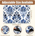 Blue Damask Flower Dish Drying Mat for Kitchen Counter Coffee Bar Mat Hide Stain Absorbent Rubber Backed Drying Rack Pad Espresso Machine Coffee Bar Accessories 15.7 x 23.6 Inch