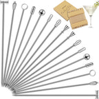 DEMIGO Cocktail Picks 16pcs, 8 New Styles Stainless Steel Reusable Olive Stuffers Martini Pick set Fruit Toothpick Garnish Skewers Appetizer Drink Stick for Bar party, Barbeque Snack, Club sandwiches