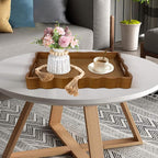 JUIOETURPine Wood Decorative Tray with Handle Rectangular Wooden Serving Tray for Breakfast in Bed,Coffee Table,Dining Table,or Kitchen - Perfect for Living Room,Bedroom,and Entryway Decor (Brown)