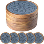Wood Coasters for Drinks, Absorbent Coaster Sets of 5, Drinks Coasters for Coffee Tabletop Protection, Non-Slip, Non-Stick, Suitable for Kinds of Cups Wooden Table Hot or Cold Drink, 4.3 Inches