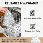 Nordhus Design Large Swedish Dishcloths, 5 Grey Cloths, Made in Sweden - 9.5 x 8 inch Reusable, Washable Cellulose Cotton Kitchen Cloths - Replace Paper Towels, Wipes, Sponges, Dish Rags