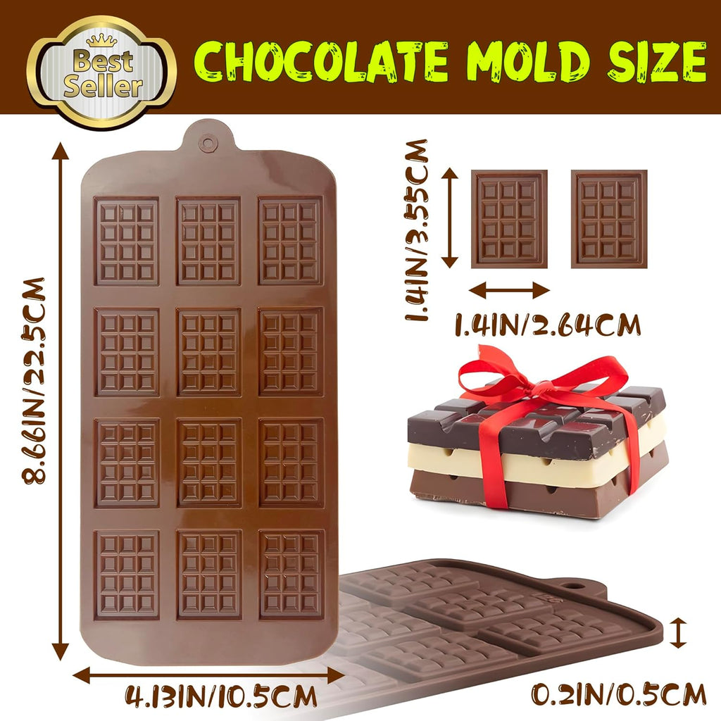 Break-Apart Chocolate Molds, Non-Stick Silicone Chocolate Bar Mold, Food Grade Candy Bar Mold, Perfect for Energy Bar, Cocoa Mini Bar, Basic Bites - 4 Pack