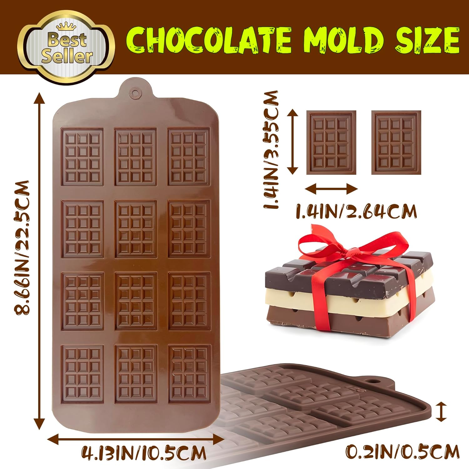 Break-Apart Chocolate Molds, Non-Stick Silicone Chocolate Bar Mold, Food Grade Candy Bar Mold, Perfect for Energy Bar, Cocoa Mini Bar, Basic Bites - 4 Pack