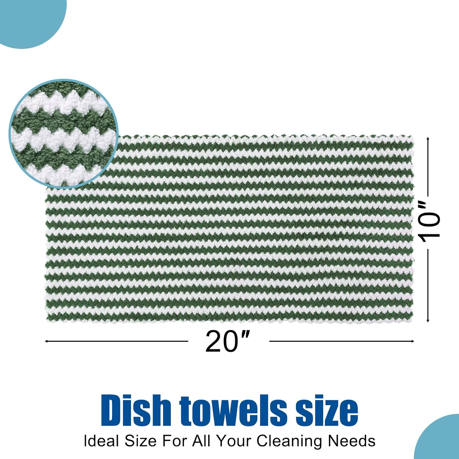 Homaxy Kitchen Towels(24 Pack, 10 x 20 inches), Ultra Soft and Absorbent Dish Towels, Reusable Fast Drying Microfiber Cleaning Cloth, Coral Velvet Wave Design No-lint, Grass Green