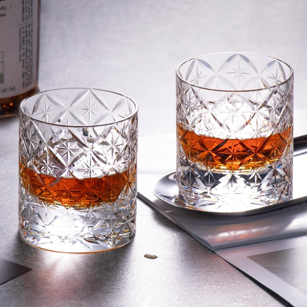 KAMMAK Crystal Whiskey Glasses Set of 2, Hand Blown 7.78oz Old Fashioned Glasses Stemless, Luxury Handcrafted Cocktail Glasses, Scotch Cup for Women, Men Gift for Rocks, Bourbon Barware, Bar